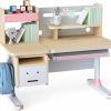 FCD | Fcd Ergonomic Wood Multi Function Study Desk With Adjutable Chair, Built-In Book Shelf, Tiltable Desktop, Tablet Holder, Pull Out Drawer And Cabinet For Room(Pink, Desk And Chair)