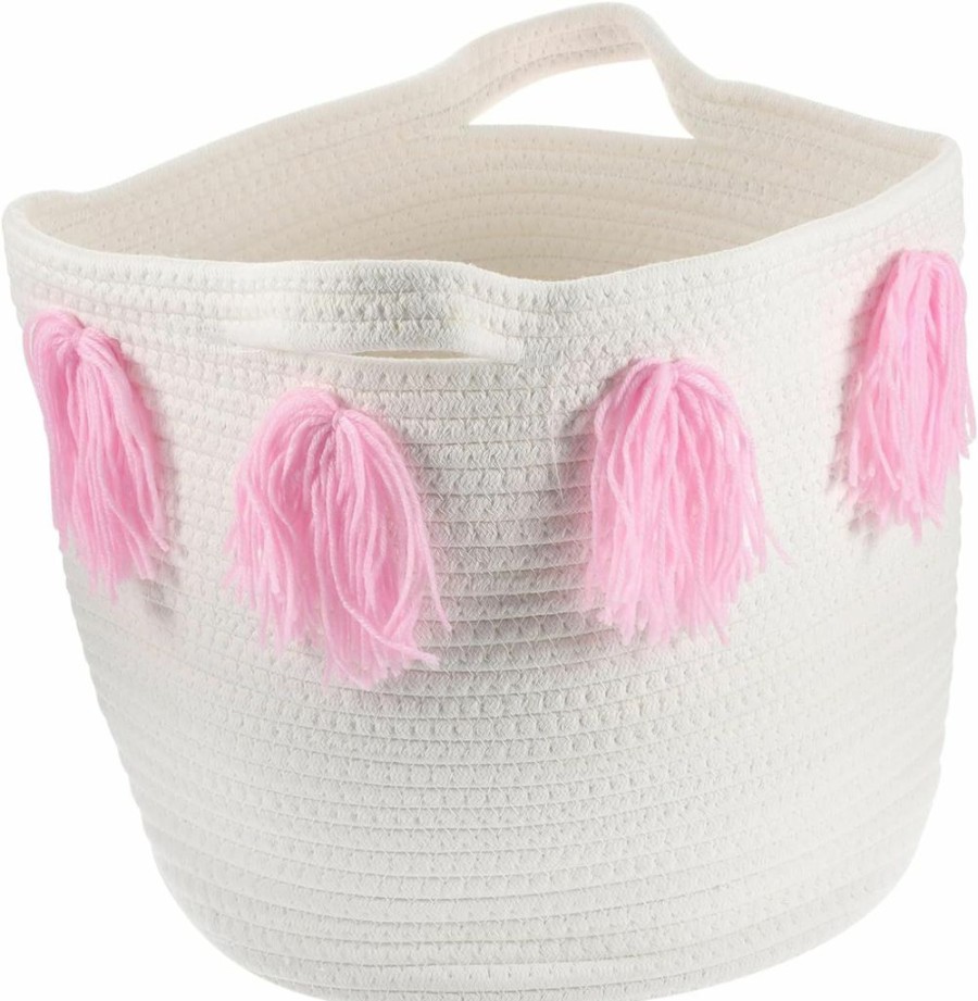 Holibanna | Holibanna Storage Bucket Storage Basket Cotton Rope Basket Wicker Laundry Basket Kids Room Decor Cotton Rope Organizer Kids Toy Organizer Desktop Organizer Basket Tassel Basket Lace Decorate