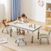 GITAWUSA | Gitawusa Kids Study Table And Chairs Set, Height Adjustable Toddler Table And Chair Set For Kids Ages 3-8, Graffiti Desktop Plastic Children Art Table With 4 Seats, Burylwood Wood Grain