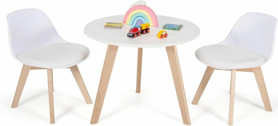 Costzon | Costzon Kids Table And Chair Set, 3 Pcs Wood Activity Play Table W/Padded Seat & Wood Legs For Arts, Crafts, Reading, Preschool, Kindergarten, Playroom, Mid Century Modern Toddler