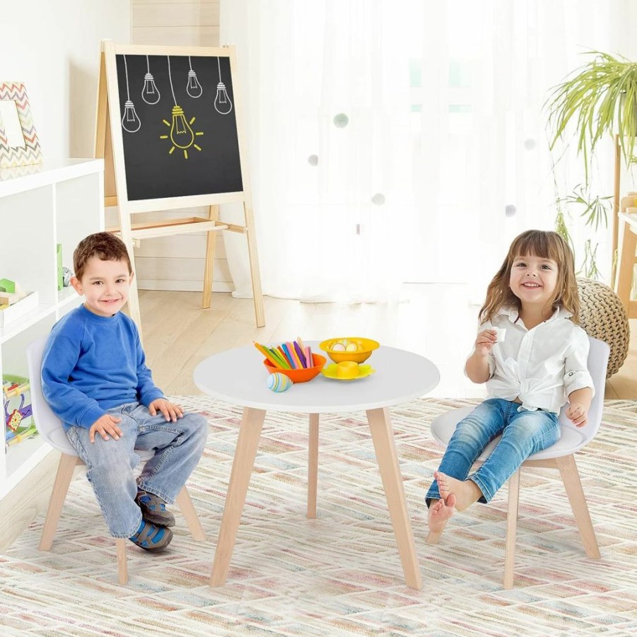 Costzon | Costzon Kids Table And Chair Set, 3 Pcs Wood Activity Play Table W/Padded Seat & Wood Legs For Arts, Crafts, Reading, Preschool, Kindergarten, Playroom, Mid Century Modern Toddler