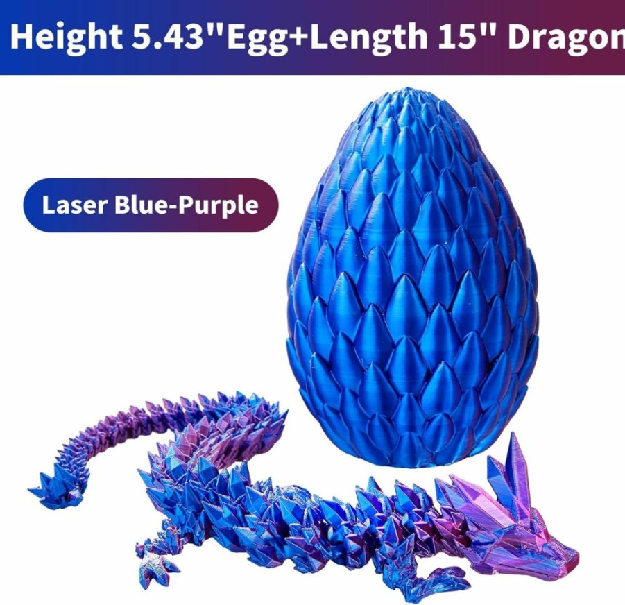 Generic | 3D Printed Dragon, 15Inch Articulated Dragon With A Egg, Adults Dragon Fidget Toy, 3D Printed Crystal Dragon For Home Office Car Desk Decor Toys, Gift Given To Kids On Birthday(Blue Green)