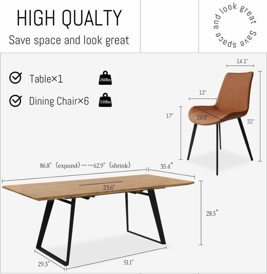 ZckyCine | Zckycine Modern Mid-Century Dining Table Dining Table For 6 Rectangular Wooden Dining Table Expandable Dining Table Space-Saving Multifunctional Dining Table (Table)