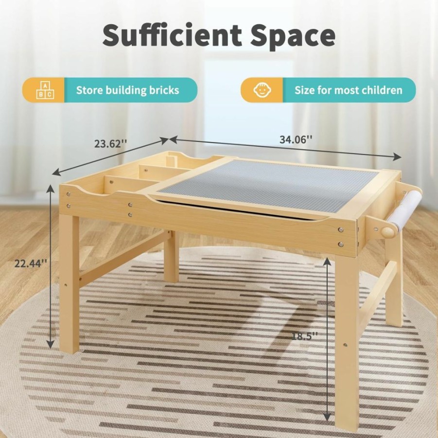 cuoote | Cuoote Kids Activity Table, 2 In 1 Art Table For Kids Ages 3-8, Activity Table With Paper Roll Holder, Double-Sided Table Top, Large Storage Space (Natural)