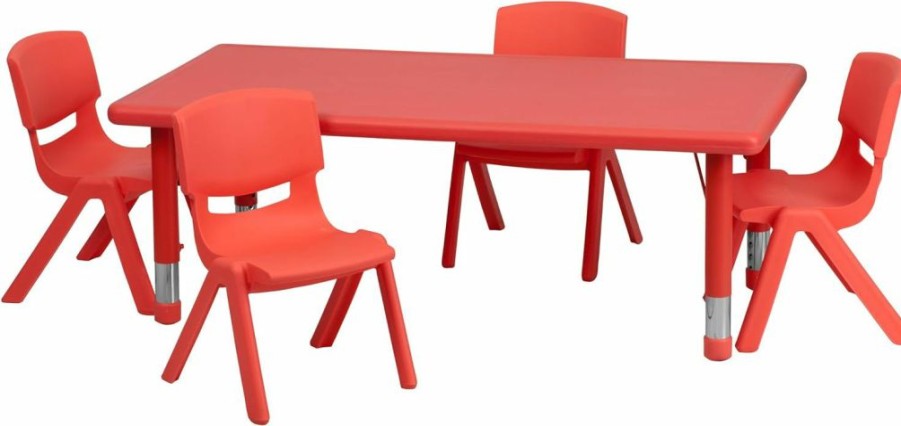 Flash Furniture | Flash Furniture Emmy 24"W X 48"L Rectangular Natural Plastic Height Adjustable Activity Table Set With 4 Chairs