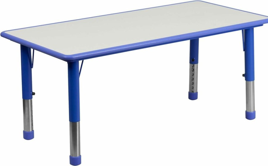 Flash Furniture | Flash Furniture Wren Adjustable Classroom Activity Table For School And Home, Rectangular Plastic Activity Table For Kids, 23.625" W X 47.25" L, Gray/Blue