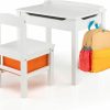 Costzon | Costzon Kids Table And Chair Set, Flip Top Toddler Study Desk W/Chair For Playroom & Nursery, Wood Activity Table Set W/Storage Space, Safety Hinge, Pull-Out Drawer & Hook For Arts, Crafts (White)