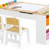 Costzon | Costzon 2 In 1 Kids Table And Chair Set, Wood Art Table & Easel Set With 2 Chairs, 6 Storage Bins, Paper Roller, Paint Cups For Draw, Write, Play, Arts & Crafts, Toddler Table And Chair Set (Natural)