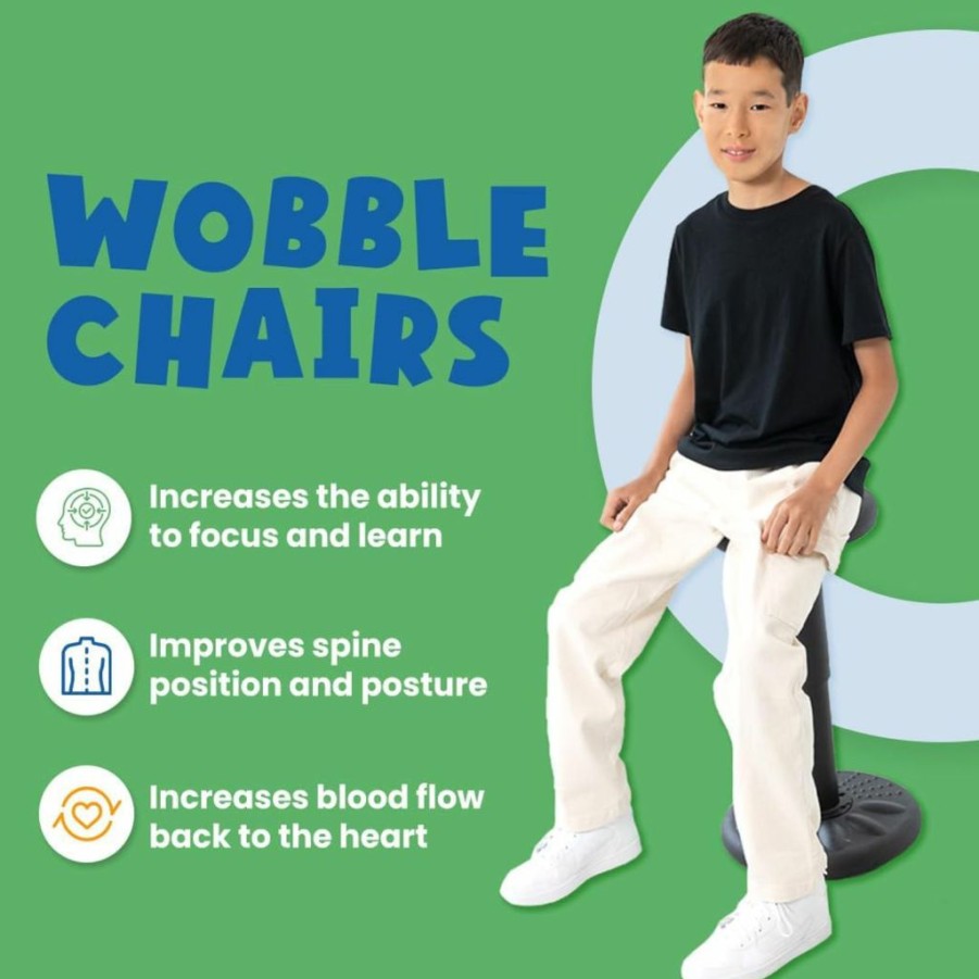 Studico | Studico Activechairs Adjustable Wobble Stool, Flexible Classroom Seating, Improves Focus, Posture And Helps Adhd/Add, Sensory Chair, Active Fidget Chairs Adjusts From 16.65\" To 23.75\" Ages 13-18 Black