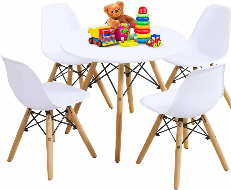 Costzon | Costzon Kids Table And Chair Set, Kids Mid-Century Modern Style Table Set For Toddler Children, Kids Dining Table And Chair Set, 5-Piece Set(Colorful, Table & 4 Chairs)