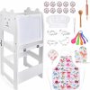 Fun Ninja | 4-In-1 [Fun Ninja] Toddler Kitchen Stool Helper For Children And Toddlers, Whiteboard & Art Desk, Safety Rail Tower For Kids, Parent Helper Stepping Stool (White, Bundle)