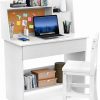 RUPOLX | Rupolx White Kids Desk And Chair Set For 5-12 Year Old, Childrens Computer Desk With Charging Station, Kids Study Table With Drawers And Storage Shelf