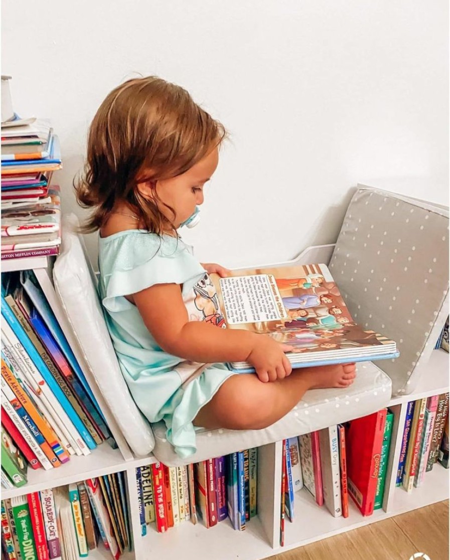 KidKraft | Kidkraft Wooden Bookcase With Reading Nook, Storage And Gray Cushion - Natural