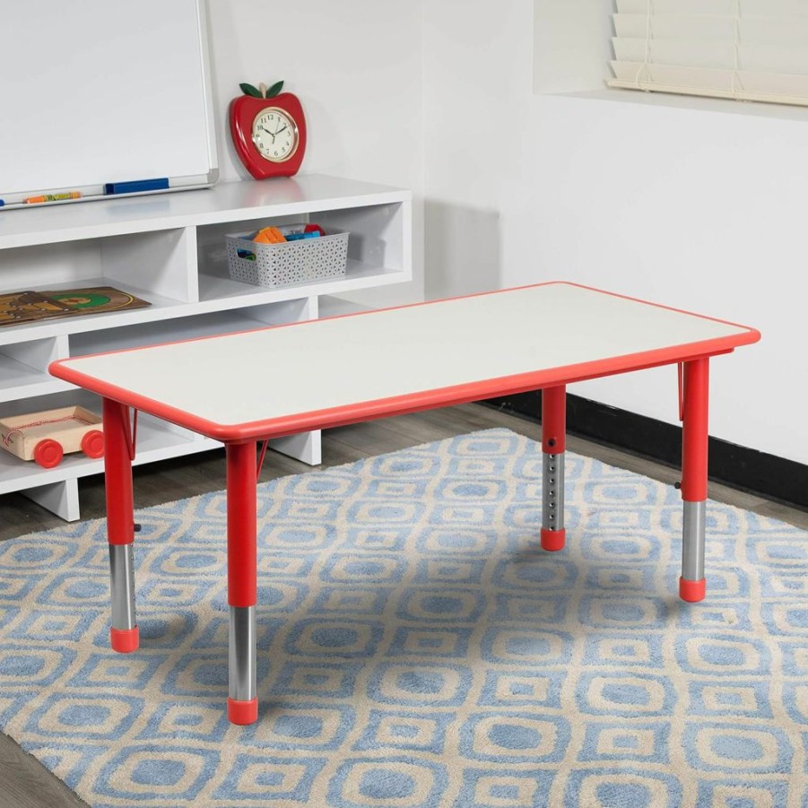 EMMA + OLIVER | Emma + Oliver 23.625" W X 47.25" L Natural Plastic Adjustable Activity Table-School Table For 6