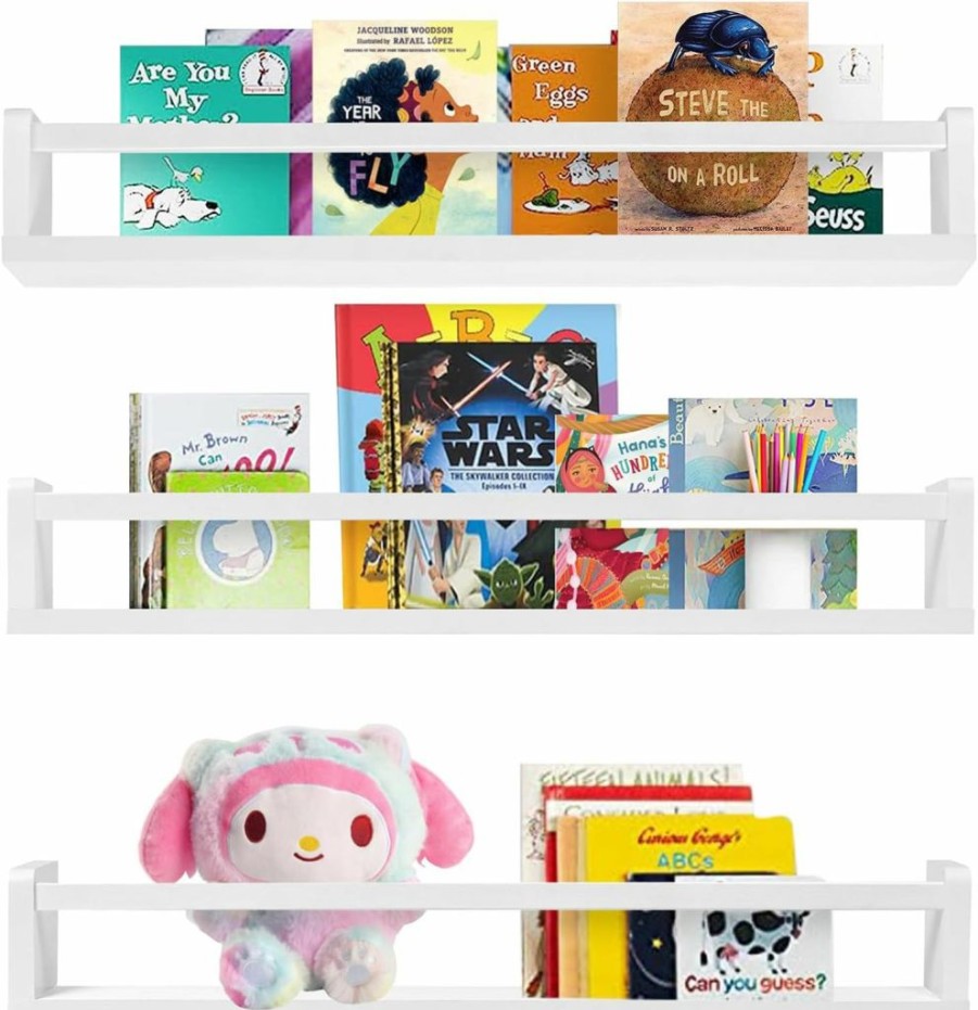 Hhyoisn | Hhyoisn 24 Inch Floating Nursery Book Shelves,Set Of 3 White Book Shelf Wall Mounted For Nursery Decor & Playroom Decor, Floating Nursery Book Shelves,Baby Book Shelf Organizer For Kids