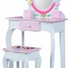 lukazoo | Lukazoo Kids Vanity Set With Mirror And Stool, Beauty Makeup Vanity Table And Chair Set For Toddlers And Kids, Wooden Princess Makeup Dressing Table,Pink