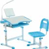 Diroan | Diroan Kids Functional Desk And Chair Set, Height Adjustable Children School Study Desk With Tilt Desktop, Book Stand, Led Light, Metal Hook And Storage Drawer For Boys Girls(Blue)