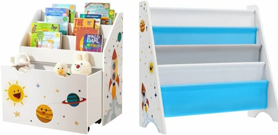 SONGMICS | Songmics Kids Bookshelf, Toy Organizer, Chest And Bookcase With 3 Shelves, Storage Box With Wheels, Multipurpose, Space Theme 11.6D X 24.6W X 27.6H In