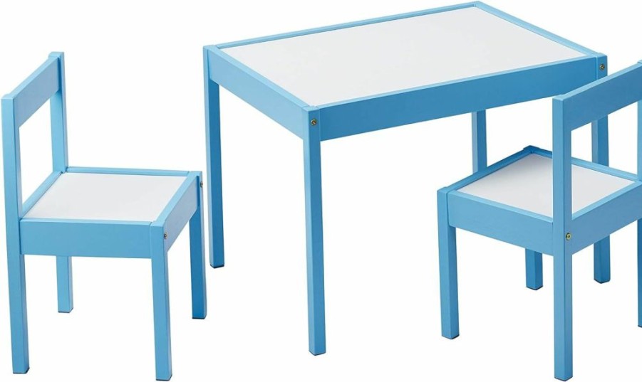 Amazon Basics | Amazon Basics 3-Piece Wood Kids Table And Chairs Set With Dry Erasable Table Top, Sky Blue, 64 X 49 X 45 Cm