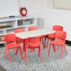 Flash Furniture | Flash Furniture Emmy Adjustable Classroom Activity Table With 6 Stackable Chairs, Rectangular Plastic Activity Table For Kids, 23.625" W X 47.25" L, Natural