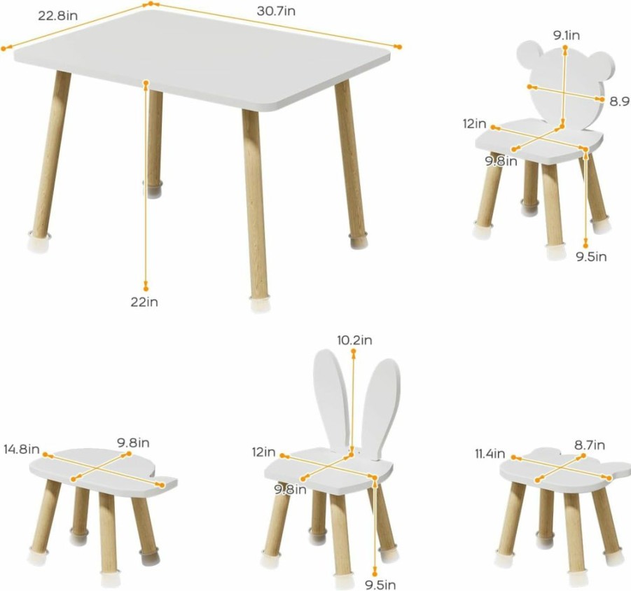 BanaSuper | Banasuper Toddler Table And Chairs Set Wood Kids Play Table With 4 Animals Shape Chairs Children Desk Ideal For Arts & Crafts Snack Time Homeschooling Homework Gift For Boy & Girl(White)