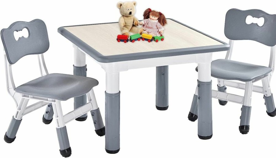 FUNLIO | Funlio Kids Table And 2 Chairs Set For Ages 3-8, Height Adjustable Toddler Table And Chair Set, Easy To Wipe Arts & Crafts Table, For Classrooms/Daycares/Homes, Cpc & Ce Approved (3Pcs Set) Grey