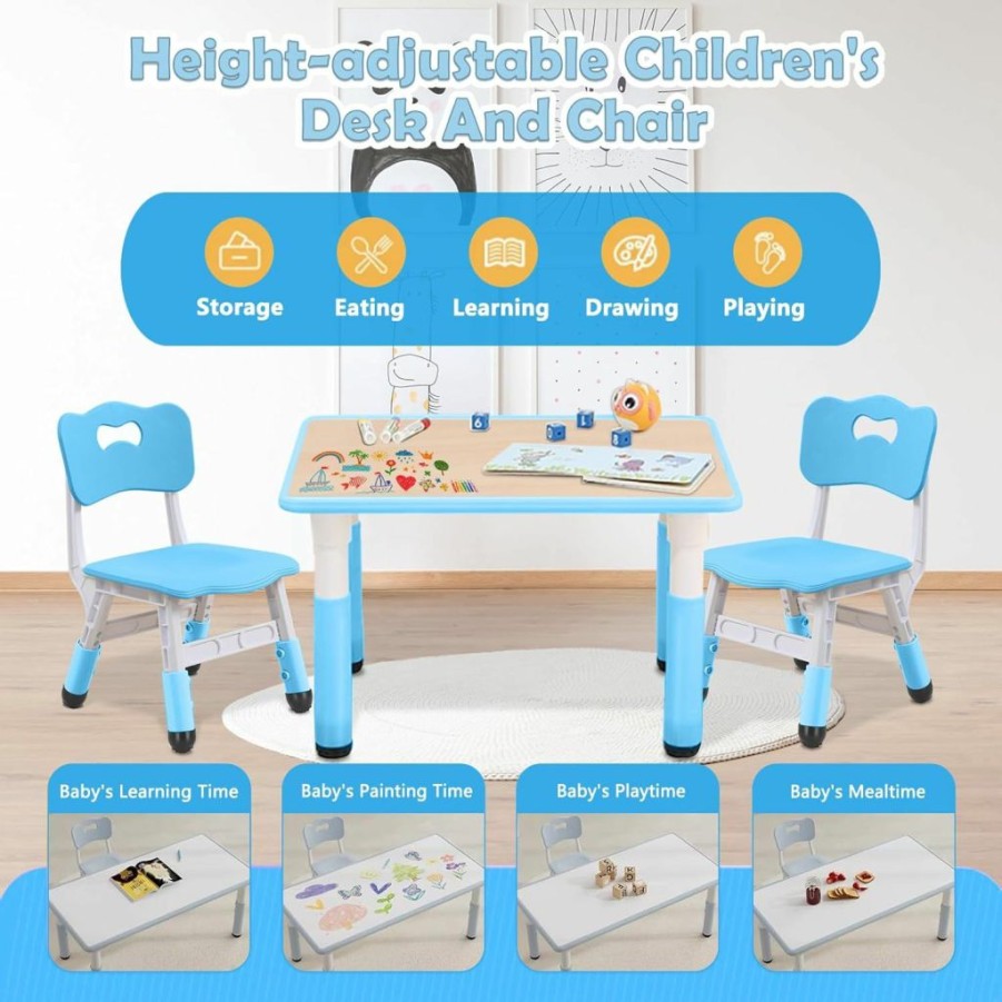 HAPPYMATY | Kids Table And Chairs, Toddler Table And Chairs, Kids Table( 2 Chairs ), Kids Table And Chair Set, Kids Table And Chair Set 5-8 Year Old, Toddler Table And Chair Set With 8 Leg Covers +12 Color Pens