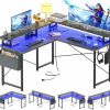 armocity | Armocity L-Shaped Gaming Desk With Monitor Stand, 47'' White Carbon Fiber Finish, Reversible Design, Led Lights, Outlets, Keyboard Tray, Z-Shaped Legs