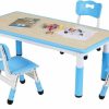 Arlopu | Arlopu Big Kids Study Table And 4 Chair Set, Height Adjustable Toddler Table And Chair Set For 4, Multifunctional Toddler Table, Reading, Drawing, Eating Interaction (Blue, Long Table)