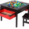 RedSwing | Redswing Activity Table And 2 Chairs Set, 2 In 1 Wooden Building Block Tabletop With Storage Drawers For Daycare, Classroom, Home, Espresso With Red Drawers