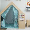 Avenlur | Avenlur Flair Montessori Style Wooden 5 In 1 Indoor Playhouse Play Tent With Desk Table, Chair, Chalkboard, Floor Cushion And Curtain Shades For Babies, Toddlers, Kids (Large, Windowpane)