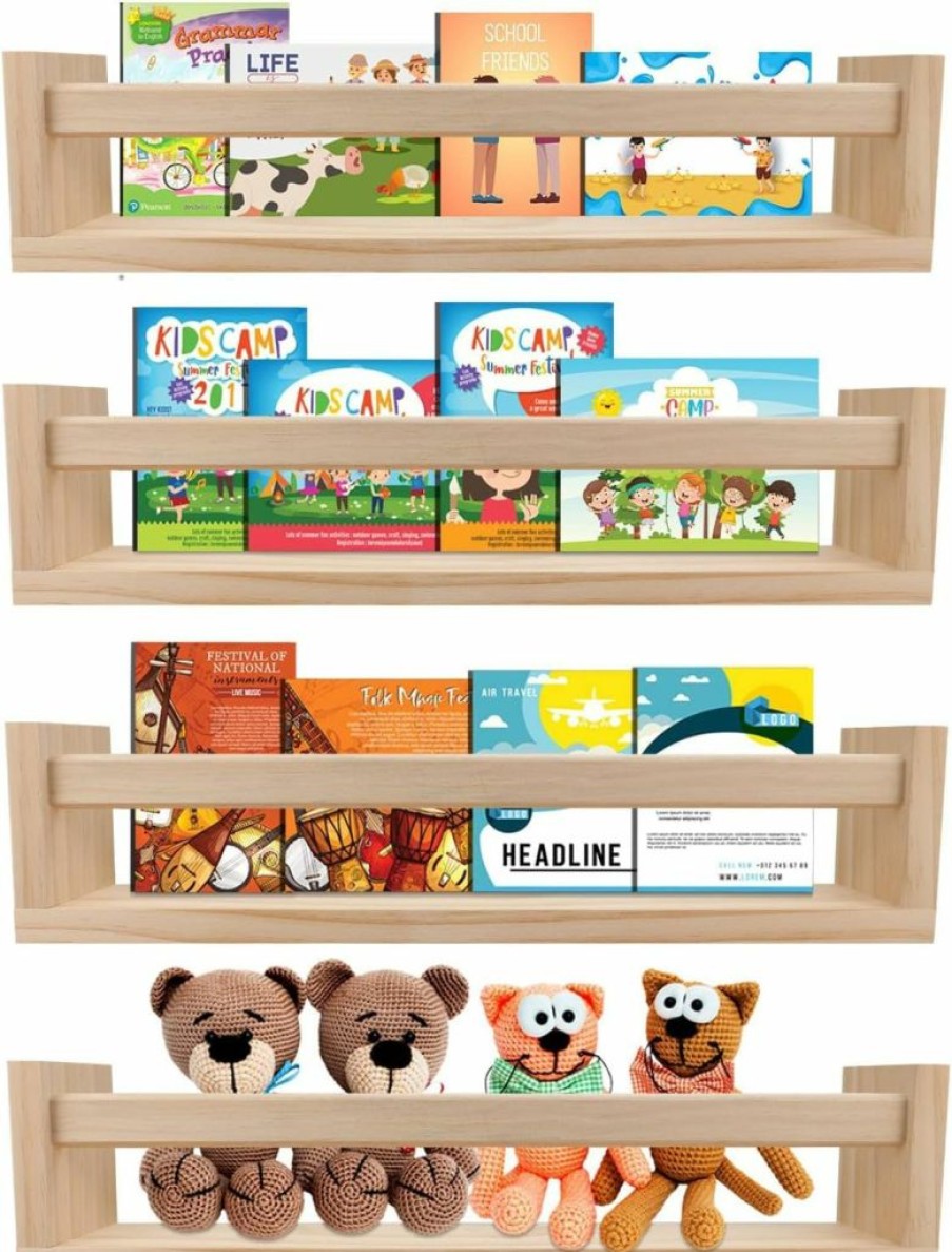 birola | Birola Nursery Book Shelves For Wall Set Of 3,Natural Wood Wall Bookshelves For Kids Room - Book Shelf For Wall(32 Inches Set Of 3)