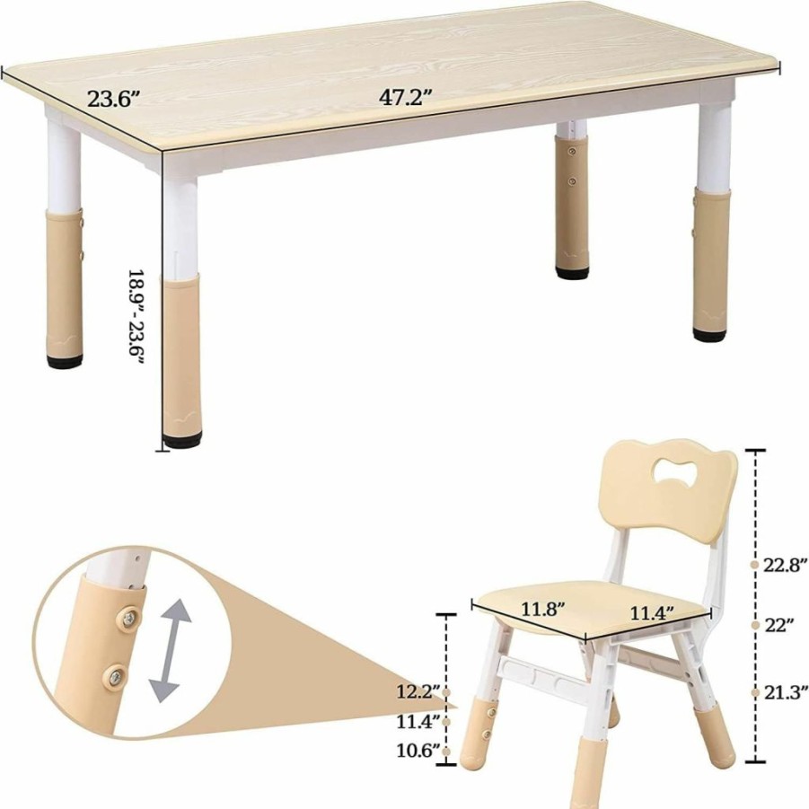 EastVita | Eastvita Kids Table And Chairs Set With 6 Seats, Adjustable Height Desk, Graffiti Table Top, For Ages 2-10, Multi-Activity Table For Classrooms, Daycares, Home Blue One Size