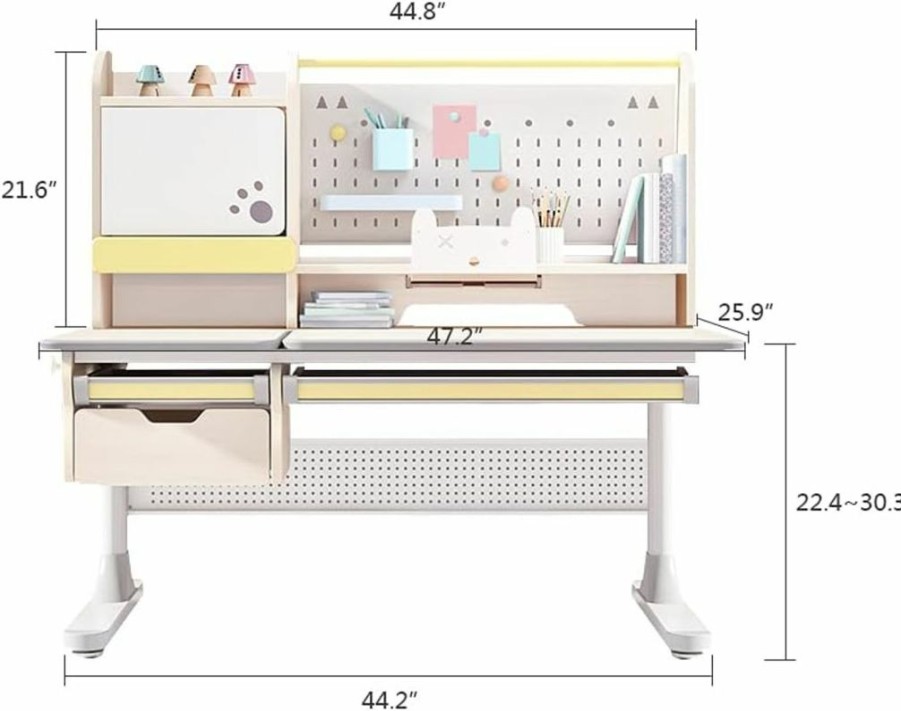 FCD | Fcd Large Real Natural Wood Adjustable Kids Study Desk Ergonomic Multi Function Drafting Table (Dedk+Chair-C10+Eye Protection Light, Blue)