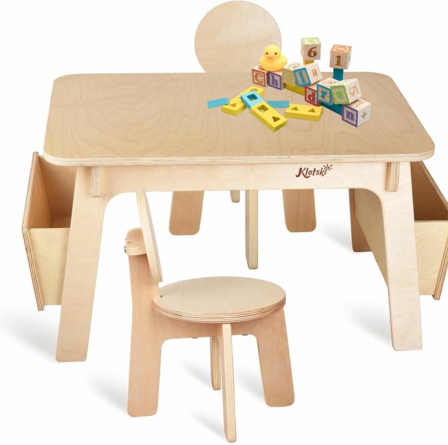 klotski | Klotski Kids Table And 2 Chair Set, Wood Activity Toddler Table And Chair Set With Storage, Children Table With Non-Slip Legs/Round Edge Design For Activity/Play/Art/Read/Craft